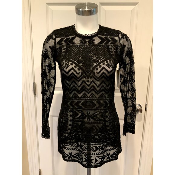 Isabel Marant x H&M Black Sheer Lace W/ Geometric Pattern Shirt , Size 4 - Picture 1 of 10
